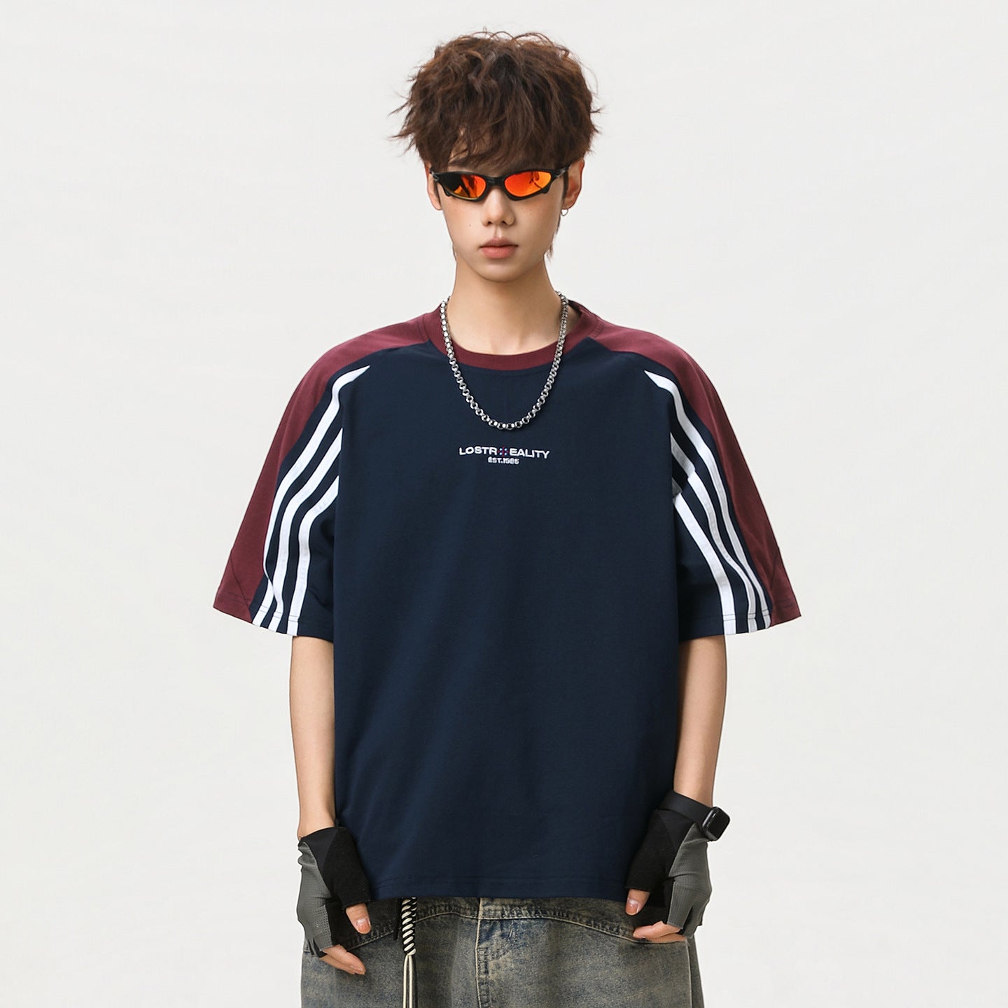Pure Cotton Crew Neck Retro Raglan Short-sleeve T-shirt