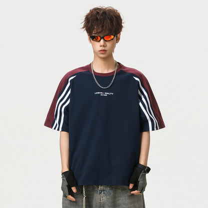 Pure Cotton Crew Neck Retro Raglan Short-sleeve T-shirt