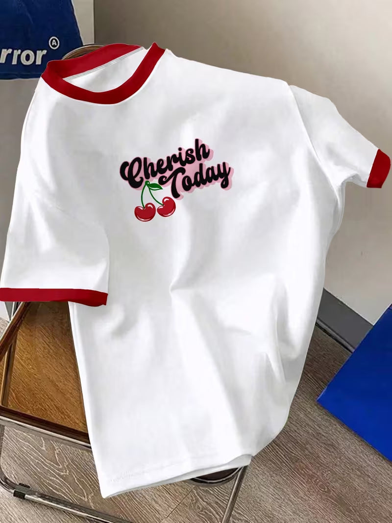 Men's Cherry Letter Print T-Shirt