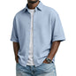 Men's Solid-Colored Waffle-Weave T-Shirt With Lapel Collar