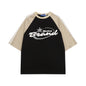 American Retro Contrast Color Letter Print Loose Short Sleeve