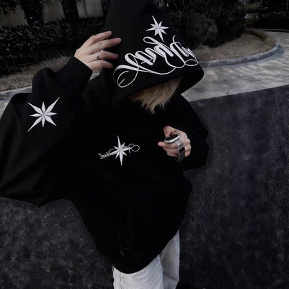 High-Street Embroidered Loose-Fit Hoodie Coat