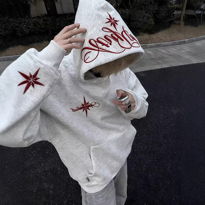 High-Street Embroidered Loose-Fit Hoodie Coat