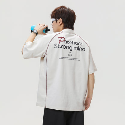 Men's Sporty Loose Half-Zip Short-Sleeve T-Shirt