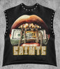 Nostalgic Lip Print Studded Casual Vest