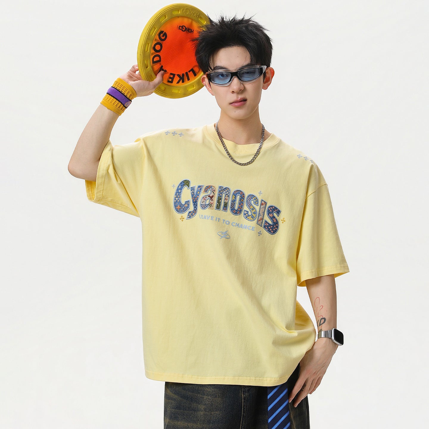 Embroidered Patch Cotton Short-Sleeve T-Shirt For Men