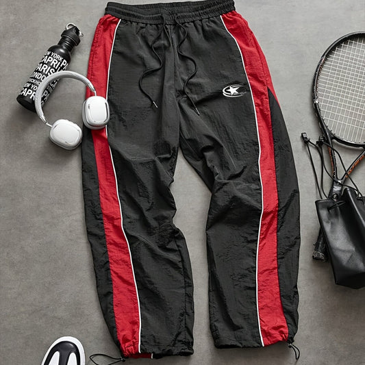 Mens Side-Panel Spliced Drawstring Quick-Dry Casual Pants