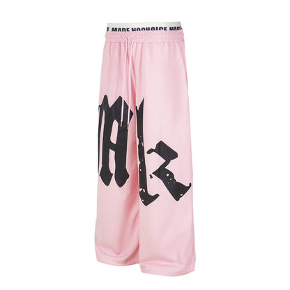 Fake Two-Piece Color-Block Wide-Leg Long Pants With Double Waistbands