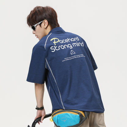 Men's Sporty Loose Half-Zip Short-Sleeve T-Shirt