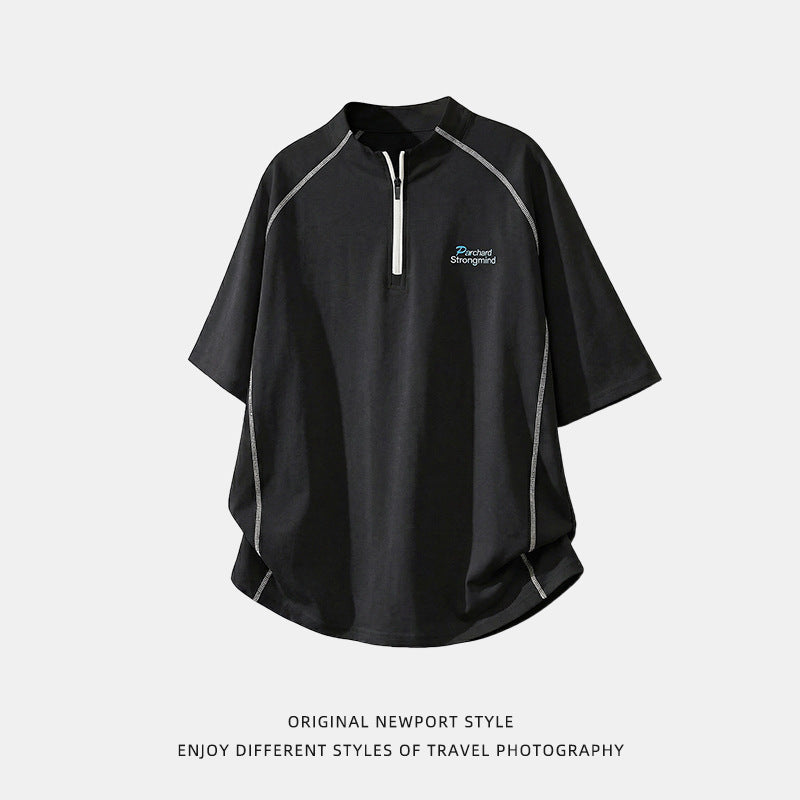 Men's Sporty Loose Half-Zip Short-Sleeve T-Shirt