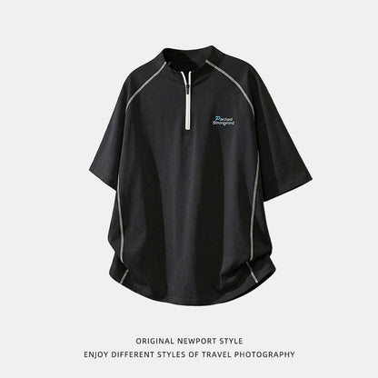 Men's Sporty Loose Half-Zip Short-Sleeve T-Shirt