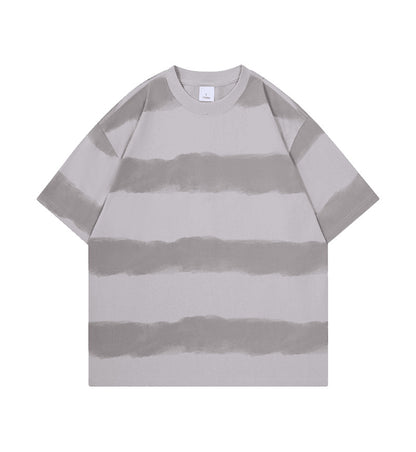 Tie-dye Washed Striped Short-Sleeve Mens Cotton T-Shirt
