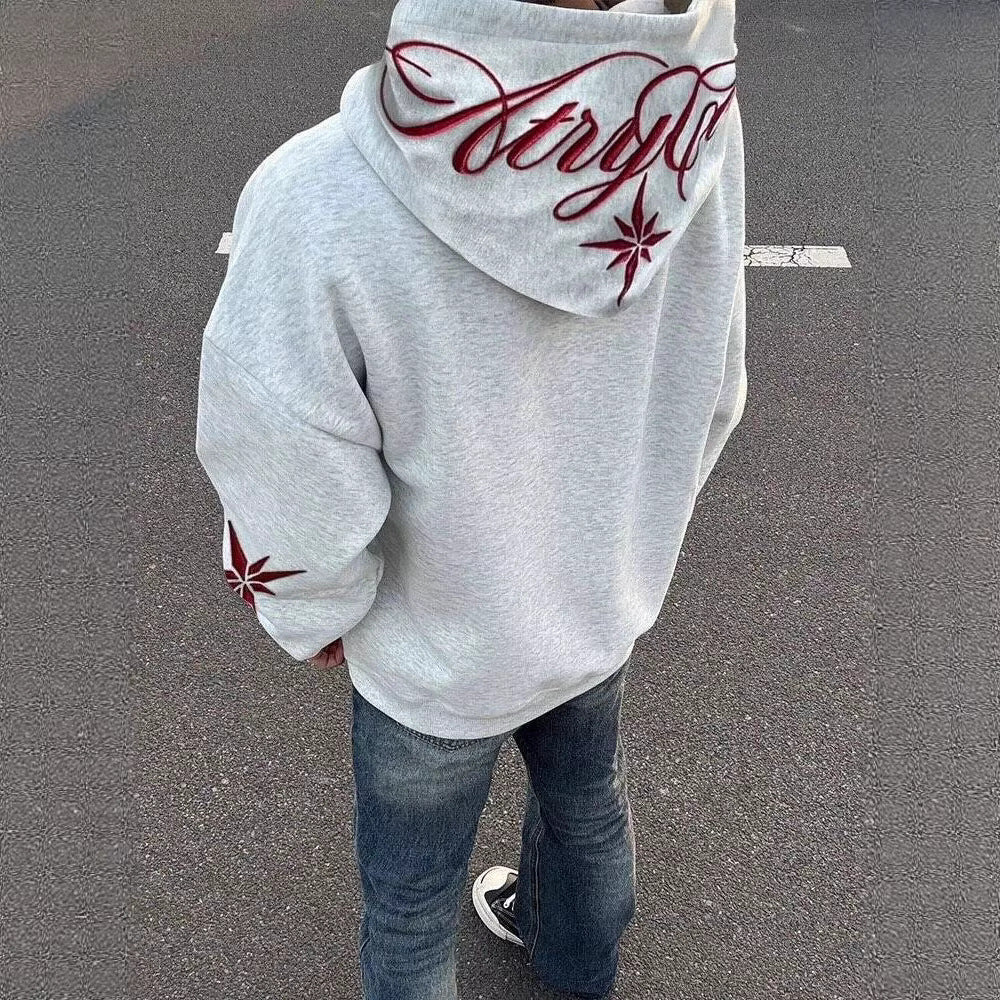 High-Street Embroidered Loose-Fit Hoodie Coat