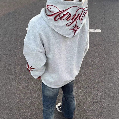 High-Street Embroidered Loose-Fit Hoodie Coat