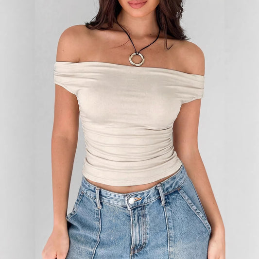 Off-shoulder Spicy Girl Base T-shirt For Women