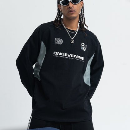 Retro Raglan Stitching Design Long-sleeved T-shirt Men Autumn Winter Coat