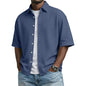 Men's Solid-Colored Waffle-Weave T-Shirt With Lapel Collar